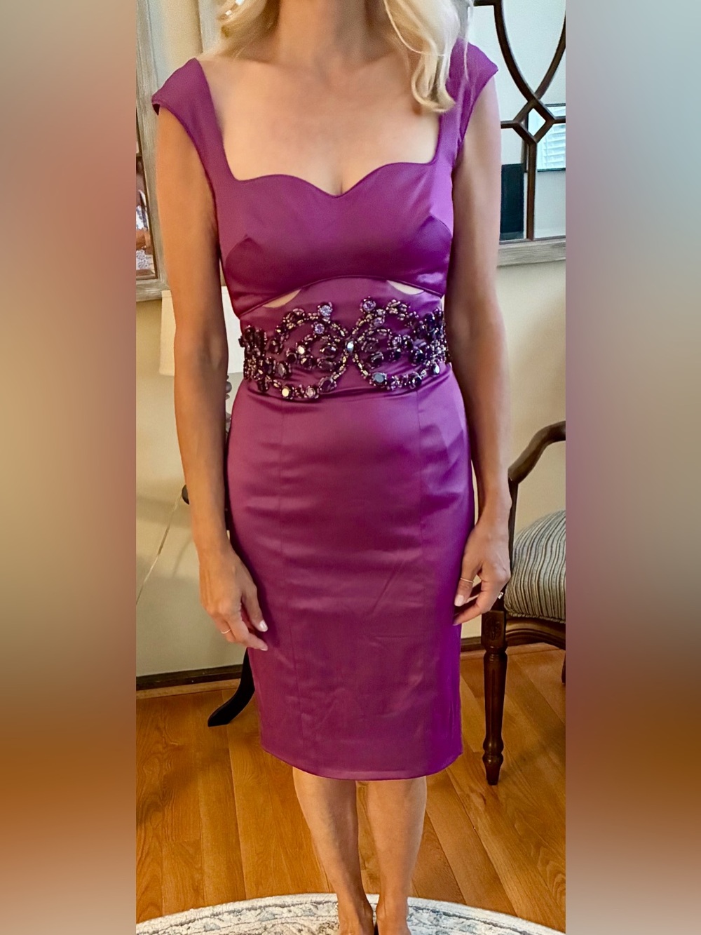 MANDALAY Beaded Waist Midi Dress in Purple Size 4 NWT